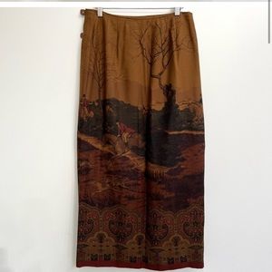 Vintage Lauren Ralph Lauren Equestrian Wrap Skirt maxi horse hunting scene 8